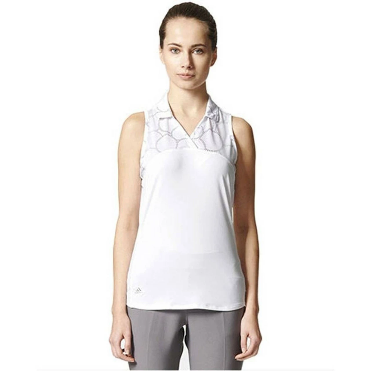 ADIDAS Women's Printed Sport Mesh Sleeveless Polo 3 ADIDAS Women's Printed Sport Mesh Sleeveless Polo