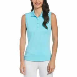 Callaway Women's Solid Knit Sleeveless Polo -Shoes Sales Shop callaway womens solid knit sleeveless polo santorini blue 01 36425.1656597778