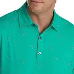 FootJoy 18 Holes Print Lisle Self Collar Polo -Shoes Sales Shop footjoy 18 holes print lisle self collar polo sea green 03 42064.1673902606
