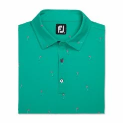 FootJoy 18 Holes Print Lisle Self Collar Polo -Shoes Sales Shop footjoy 18 holes print lisle self collar polo sea green 04 43734.1673902812