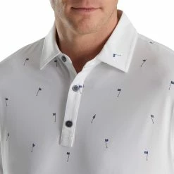 FootJoy 18 Holes Print Lisle Self Collar Polo -Shoes Sales Shop footjoy 18 holes print lisle self collar polo white 03 25484.1673905733