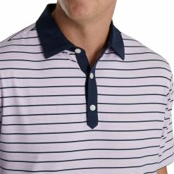 FootJoy Accented Stripe Lisle Self Collar Polo 20 FootJoy Accented Stripe Lisle Self Collar Polo -Shoes Sales Shop footjoy accented stripe lisle self collar polo lavender white navy 03 82088.1673906618