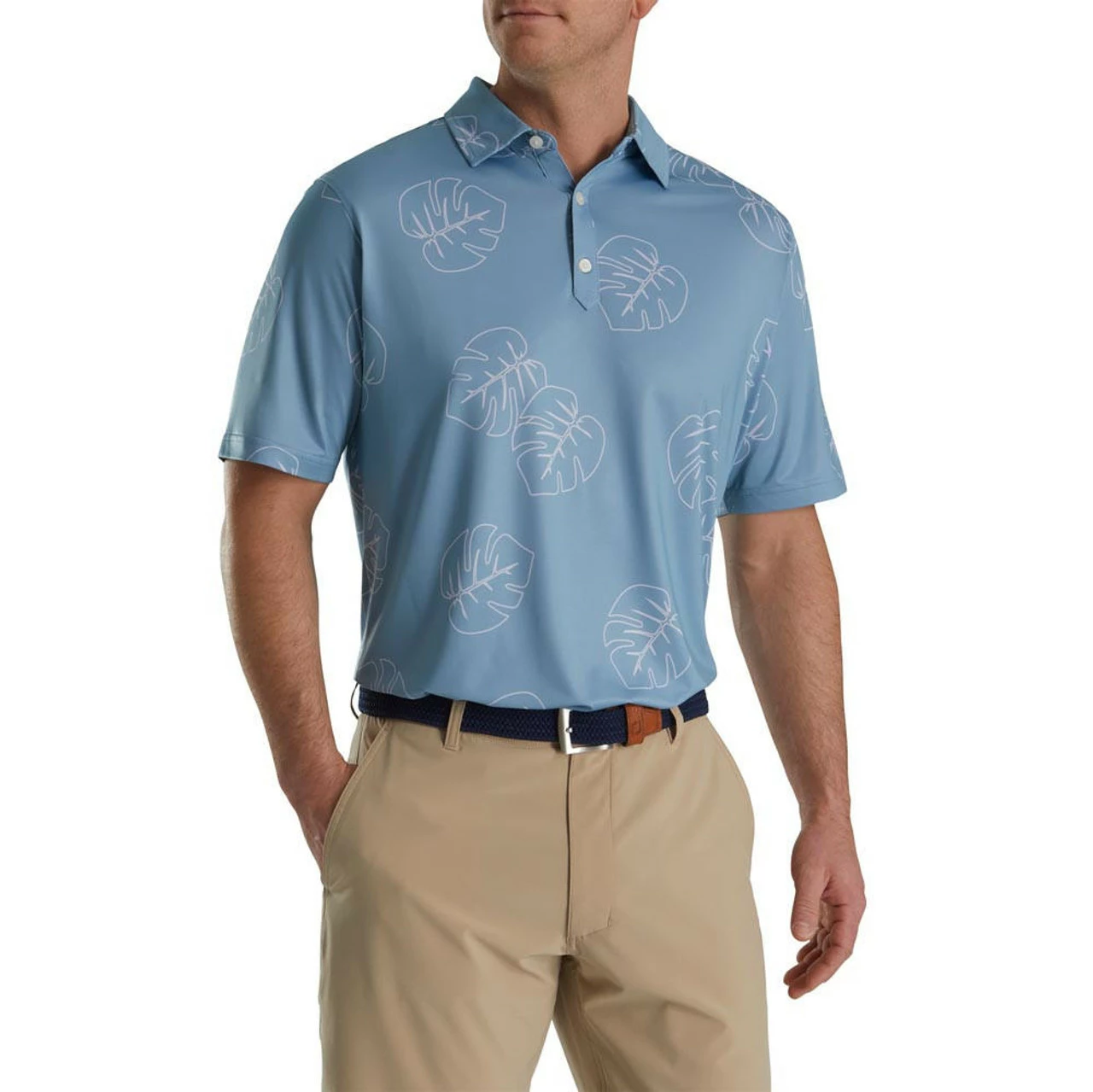 FootJoy Jungle Leaf Print Lisle Self Collar Polo 7 FootJoy Jungle Leaf Print Lisle Self Collar Polo - Image 5