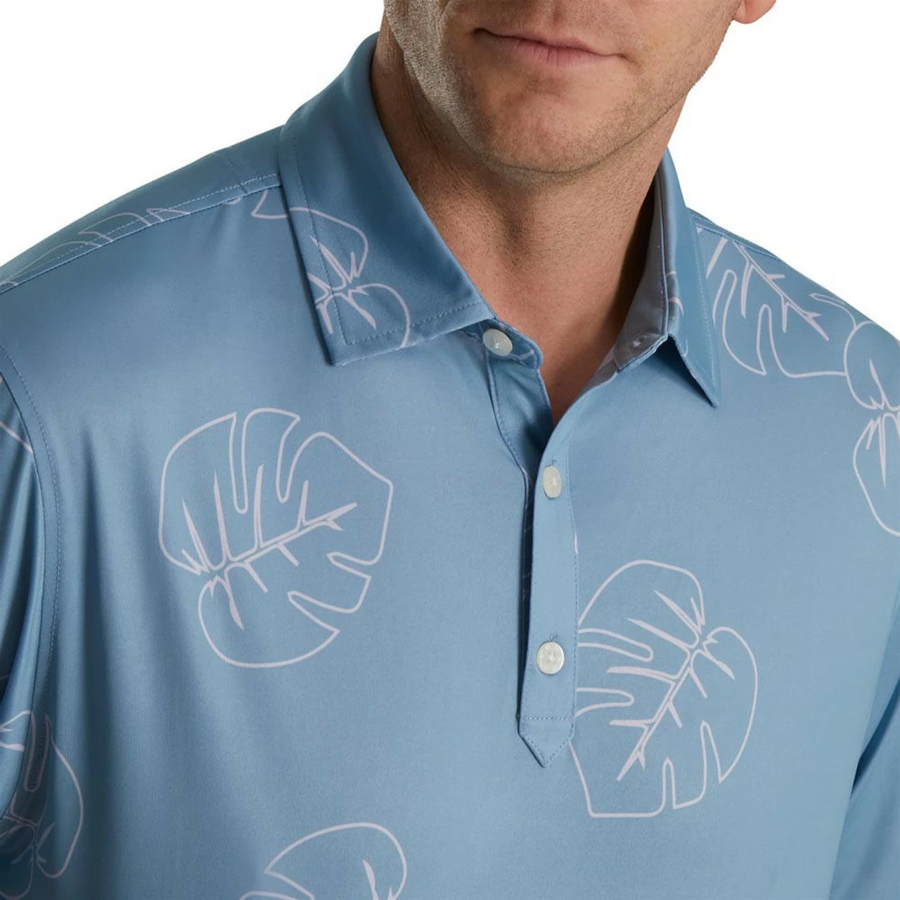 FootJoy Jungle Leaf Print Lisle Self Collar Polo 9 FootJoy Jungle Leaf Print Lisle Self Collar Polo - Image 7