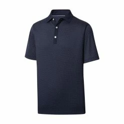 FootJoy Lisle Diamond Dot Print Self Collar Polo -Shoes Sales Shop footjoy lisle diamond dot print self collar polo navy 01 27196.1648733535