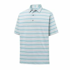 FootJoy Lisle Traditional Stripe Self Collar Polo -Shoes Sales Shop footjoy lisle traditional stripe self collar polo ice blue white grey 01 90999.1632336829