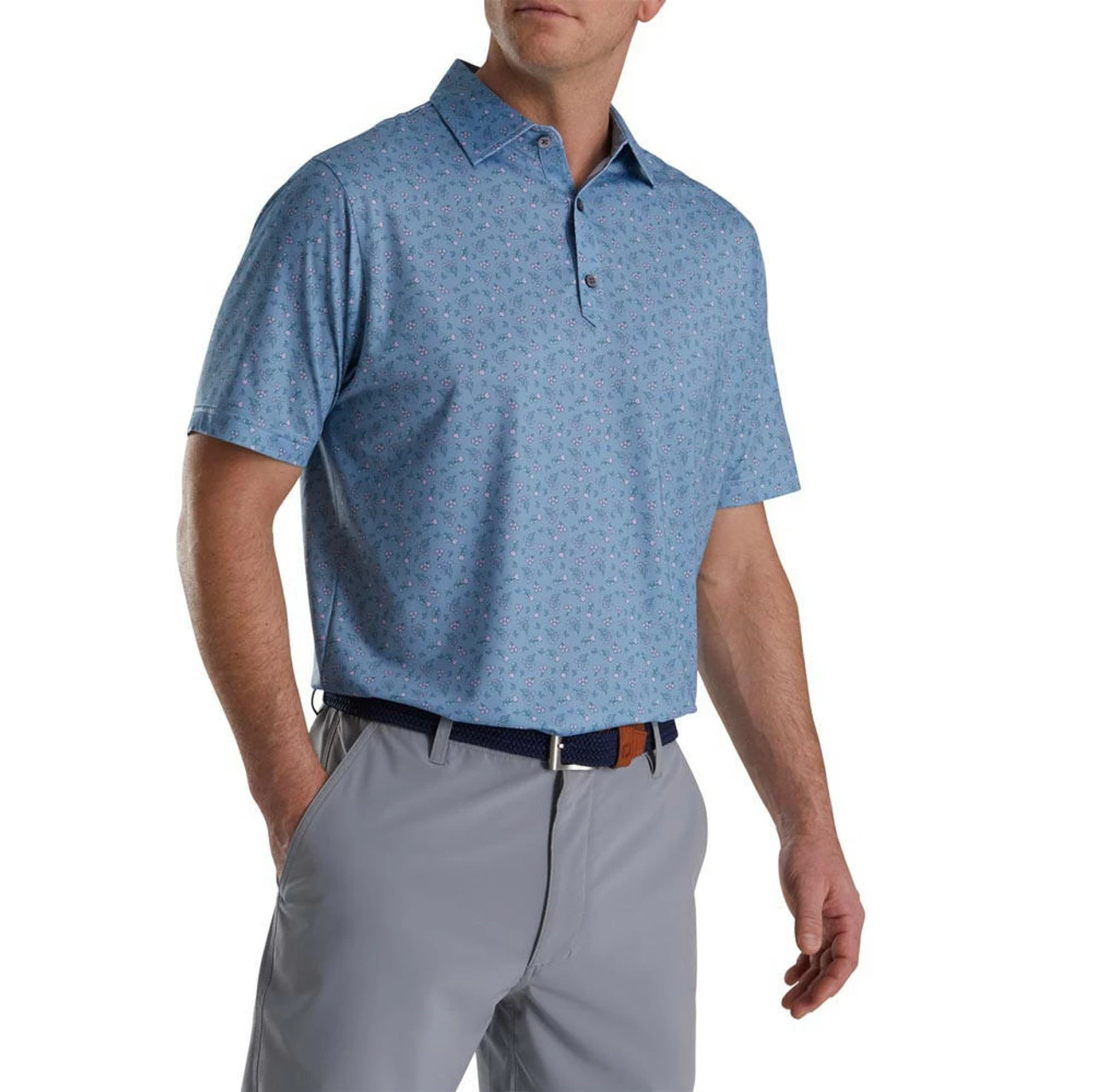 FootJoy Mini Floral Print Lisle Self Collar Polo 3 FootJoy Mini Floral Print Lisle Self Collar Polo