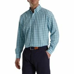 FootJoy Stretch Woven Gingham Shirt -Shoes Sales Shop footjoy stretch woven gingham shirt denim azure 01 44298.1671651134