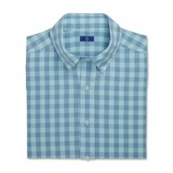 FootJoy Stretch Woven Gingham Shirt -Shoes Sales Shop footjoy stretch woven gingham shirt denim azure 04 76832.1671652269