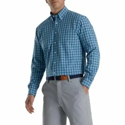 FootJoy Stretch Woven Gingham Shirt -Shoes Sales Shop footjoy stretch woven gingham shirt dusk blue ink 01 07717.1671652790