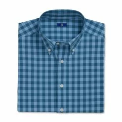 FootJoy Stretch Woven Gingham Shirt -Shoes Sales Shop footjoy stretch woven gingham shirt dusk blue ink 04 20599.1671652256