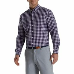 FootJoy Stretch Woven Gingham Shirt -Shoes Sales Shop footjoy stretch woven gingham shirt lavender navy 01 74945.1671651403