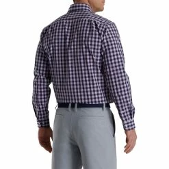 FootJoy Stretch Woven Gingham Shirt -Shoes Sales Shop footjoy stretch woven gingham shirt lavender navy 02 80400.1671652156