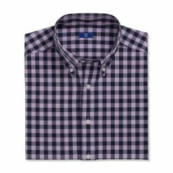 FootJoy Stretch Woven Gingham Shirt -Shoes Sales Shop footjoy stretch woven gingham shirt lavender navy 04 86254.1671653289