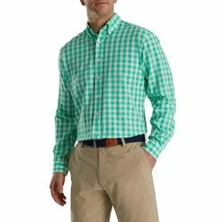 FootJoy Stretch Woven Gingham Shirt -Shoes Sales Shop footjoy stretch woven gingham shirt light sea green white 01 42111.1671652042