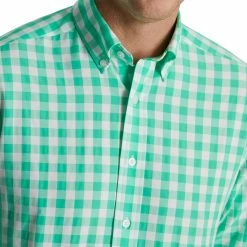 FootJoy Stretch Woven Gingham Shirt -Shoes Sales Shop footjoy stretch woven gingham shirt light sea green white 03 39463.1671652801