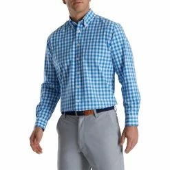 FootJoy Stretch Woven Gingham Shirt -Shoes Sales Shop footjoy stretch woven gingham shirt white royal 01 23585.1671650638