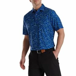 FootJoy Terrazzo Print Lisle Self Collar Polo -Shoes Sales Shop footjoy terrazzo print lisle self collar polo ocean 01 39012.1673907105