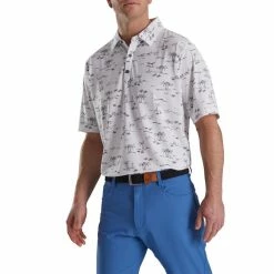 FootJoy Tropic Golf Print Lisle Self Collar Polo -Shoes Sales Shop footjoy tropic golf print lisle self collar polo white black 01 75680.1673900603