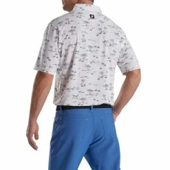 FootJoy Tropic Golf Print Lisle Self Collar Polo -Shoes Sales Shop footjoy tropic golf print lisle self collar polo white black 02 99642.1673902535