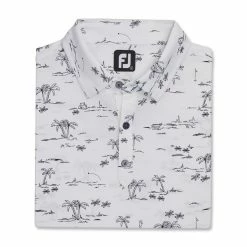 FootJoy Tropic Golf Print Lisle Self Collar Polo -Shoes Sales Shop footjoy tropic golf print lisle self collar polo white black 04 49339.1673906903
