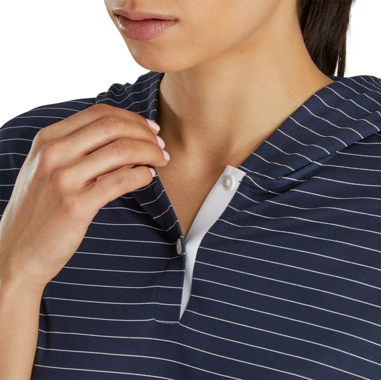 FootJoy Women's 3/4 Sleeve Pinstripe Hoodie 6 FootJoy Women's 3/4 Sleeve Pinstripe Hoodie - Image 4
