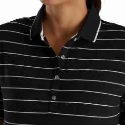 FootJoy Women's Pique Pinstripe Half Sleeve Polo -Shoes Sales Shop footjoy womens pique pinstripe half sleeve polo black 03 46845.1673902489