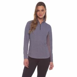 IBKUL Mini Check Long Sleeve Zip Mock -Shoes Sales Shop ibkul mini check long sleeve zip mock black 01 25329.1676583140